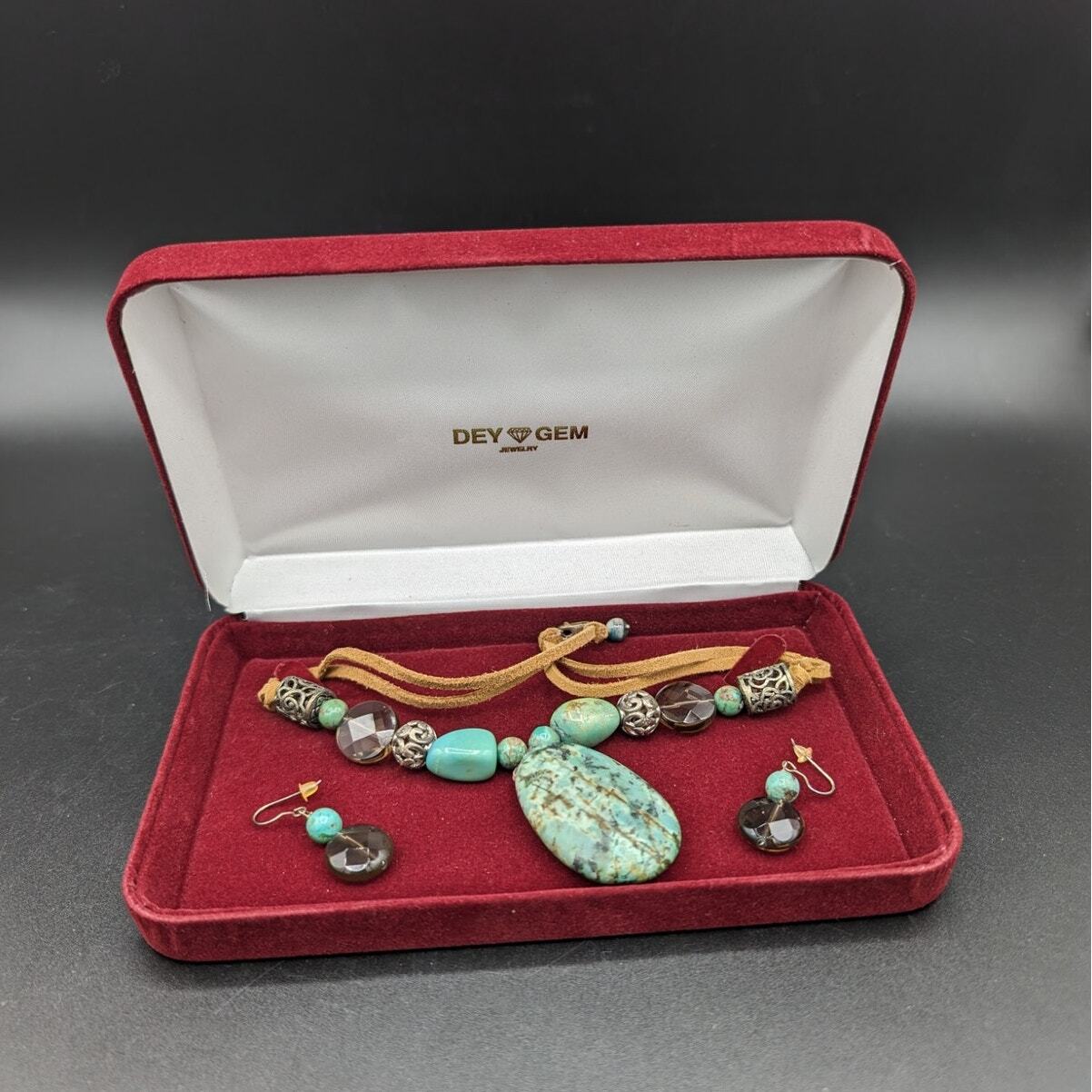 Necklace Earrings Set Dey Gem Jewelry Quarts Jasper Sterling Silver Box