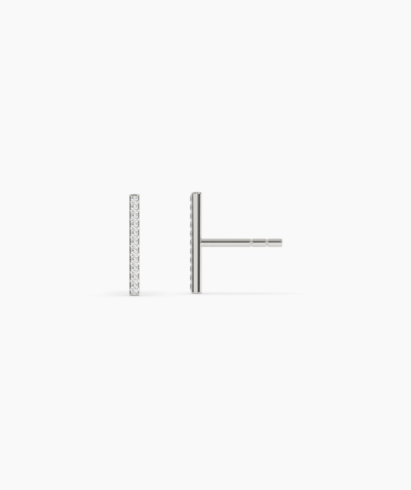 Round Cut Lab Grown Diamond 14K Gold Vertical Pave Diamond Line Bar Stud Earring