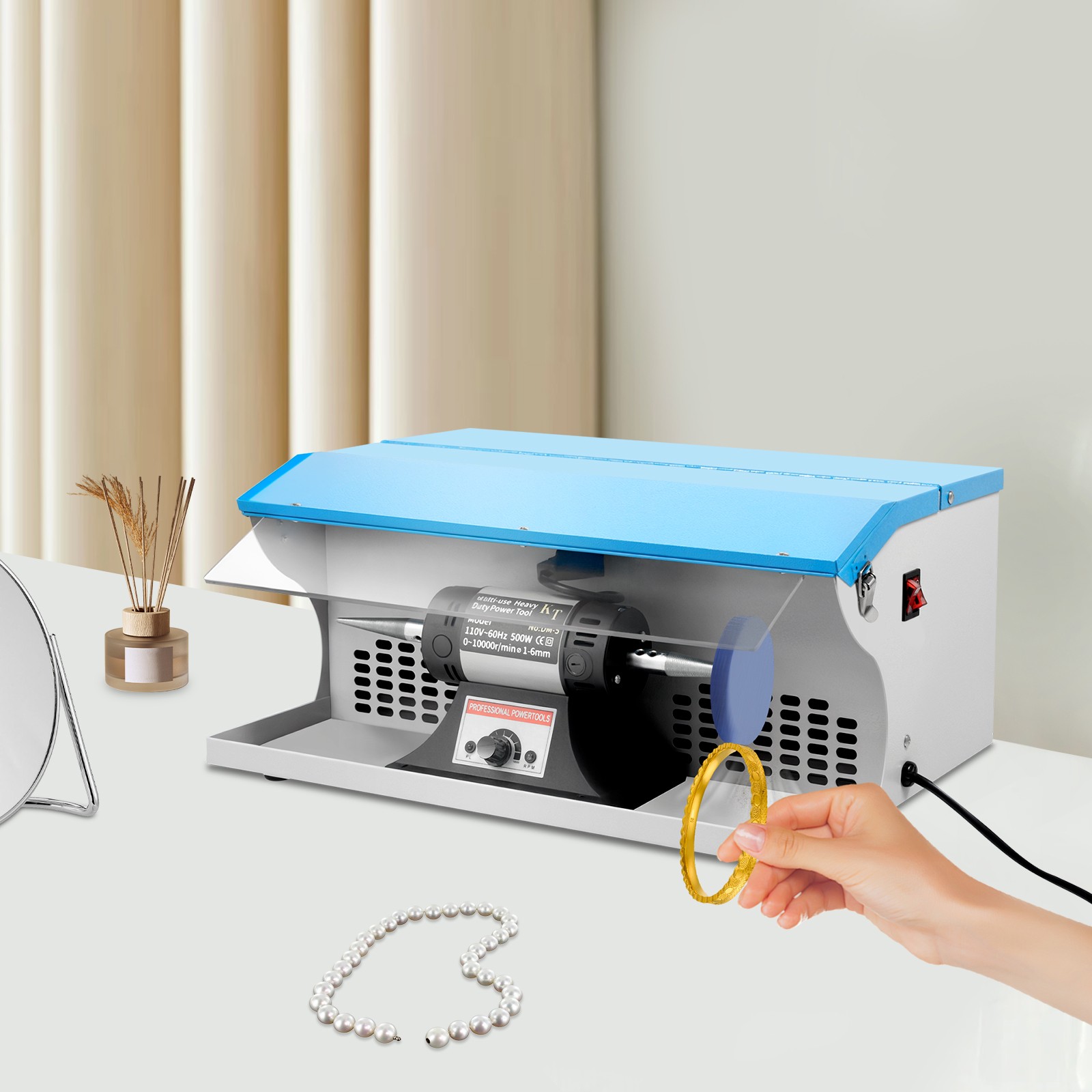 Benchtop Polishing Buffing Machine Jewelry Polisher Dust Collector W/ Light 200W