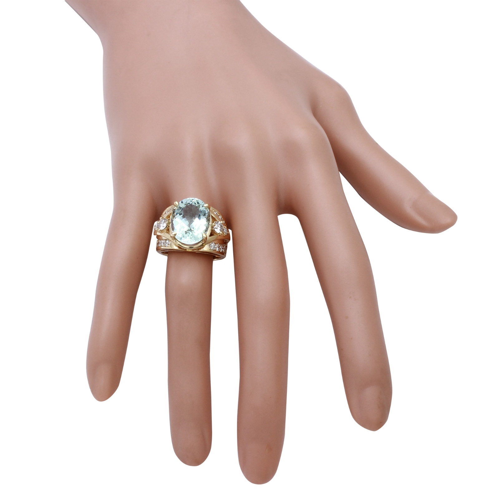 7.71Ct Natural Aquamarine and VS Diamond 14K Solid Yellow Gold Ring