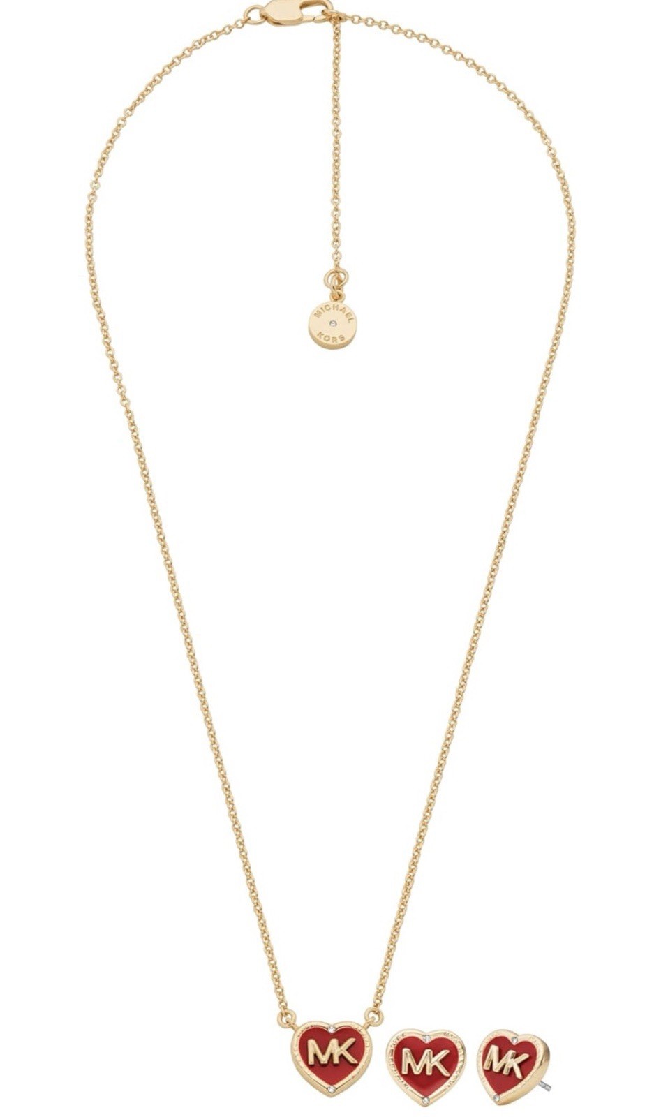 Michael Kors Heart Logo Red and Gold-Tone Brass Necklace and Earrings Gift Set