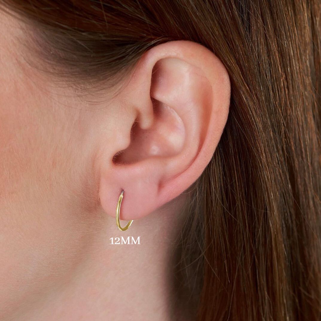 14k Yellow Gold Endless Tubular Hoop Earrings,Continuous Endless Hoops (Unisex)