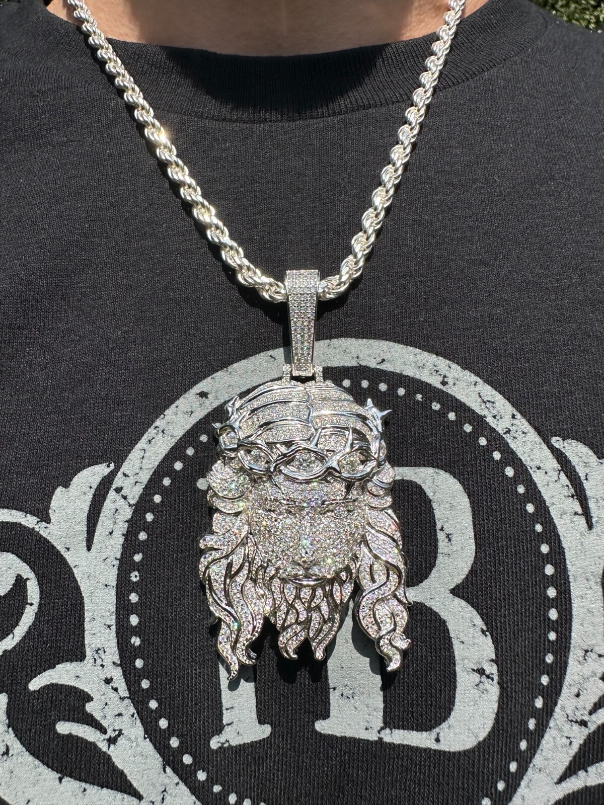MOISSANITE Real 925 Sterling Silver Iced Hip Hop Jesus Piece Pendant Necklace
