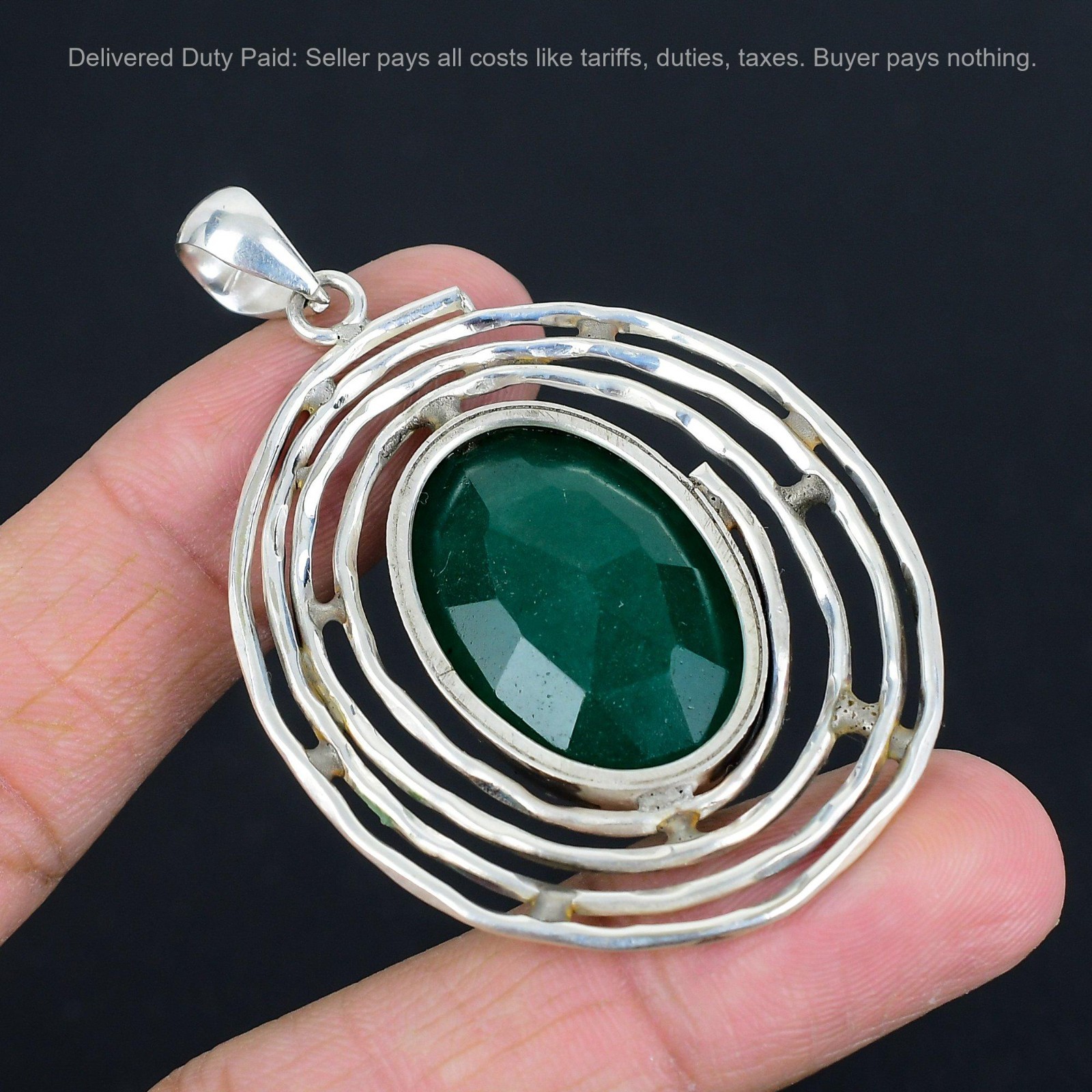 Oval Zambian Emrald Gemstone Sterling Silver Birthday Anniversary Unique Pendant