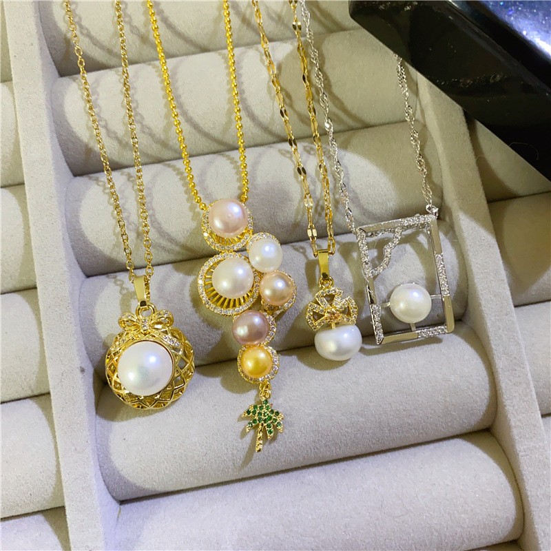 Bulk Random 10pcs Mix Natural Pearl Pendant Necklaces Women Hollow Floral Gift