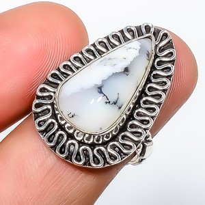 Natural Dendritic Opal – Brazil Gemstone 925 Silver Plated Ring s.7 TR508-1008