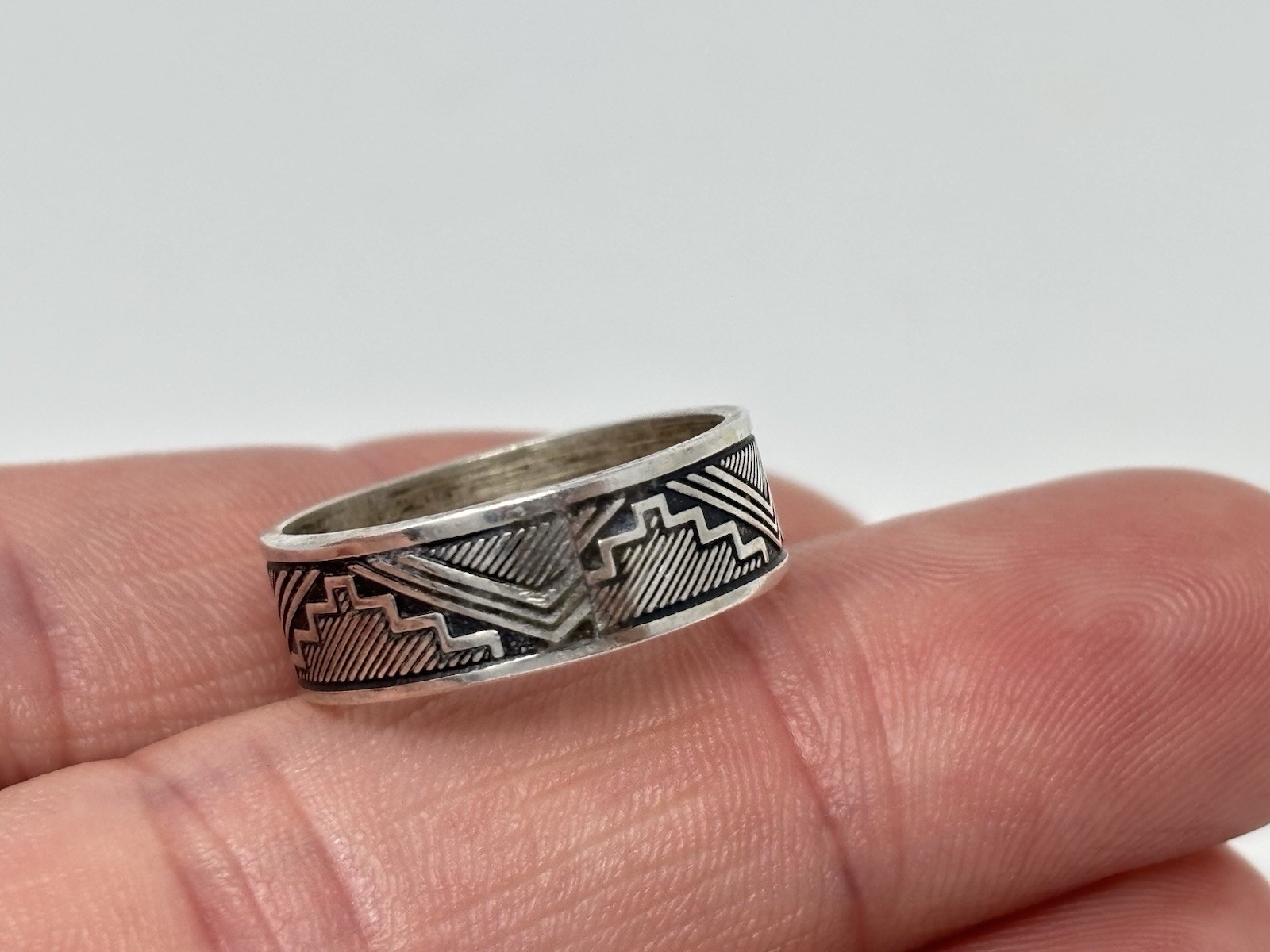 Sterling Silver Mayan Pyramid Aztec Band Ring Sz 6.25 WM Wheeler Manufacturing