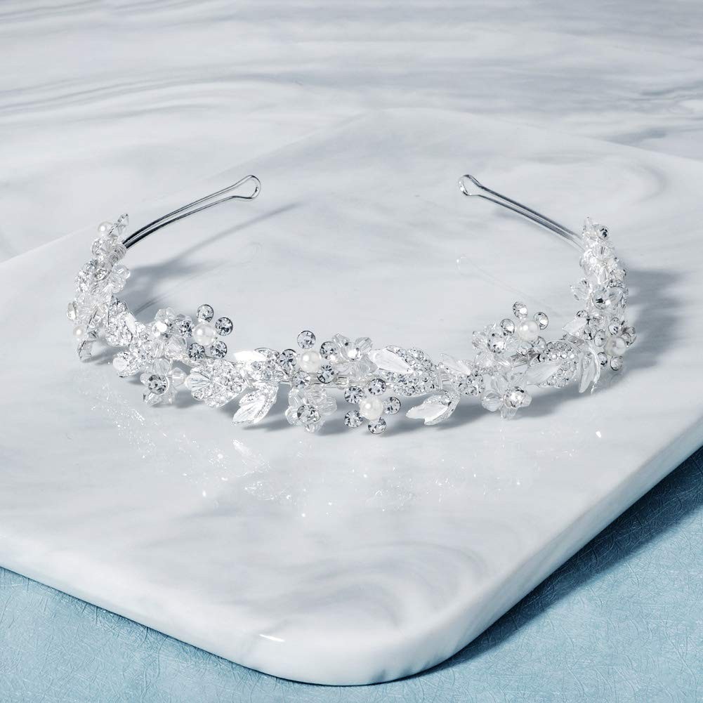 Oriamour Bridal headband Rhinestone Hair Band One Size, Silver