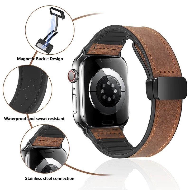 Leather Strap for Apple Watch Ultra 10 9 8 7 SE Band 49mm 45mm 41mm Men Women