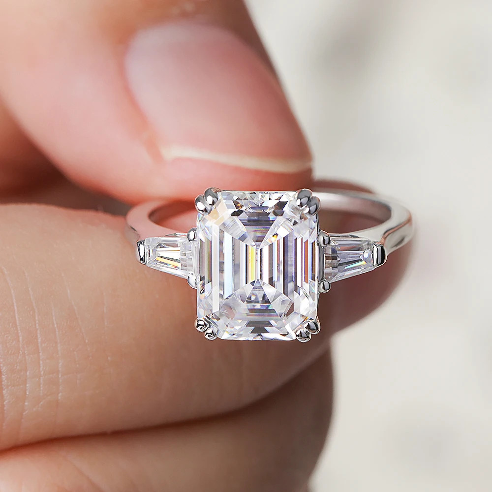 Sterling Silver Wedding Ring Polished Three Stone Style Prong Set Elegant Design