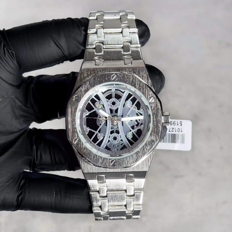 MEN’S METAL BAND LUXURY WATCH SKELECTON DIAL OCTAGON BEZEL GOLD/SILVER/BLACK