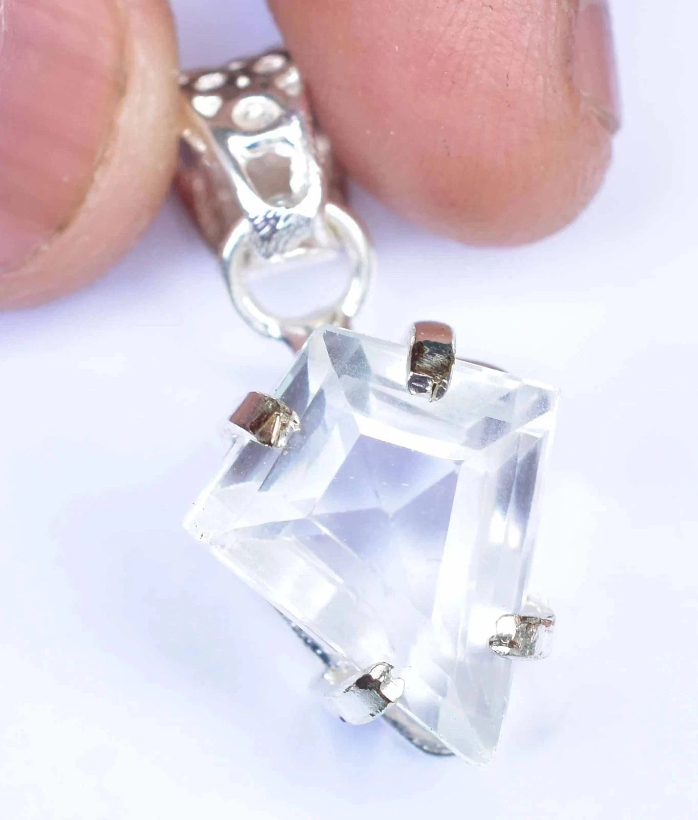 Natural Certified 23.75 CT White Sapphire Fancy Cut Jewelry Pendant 925 Silver