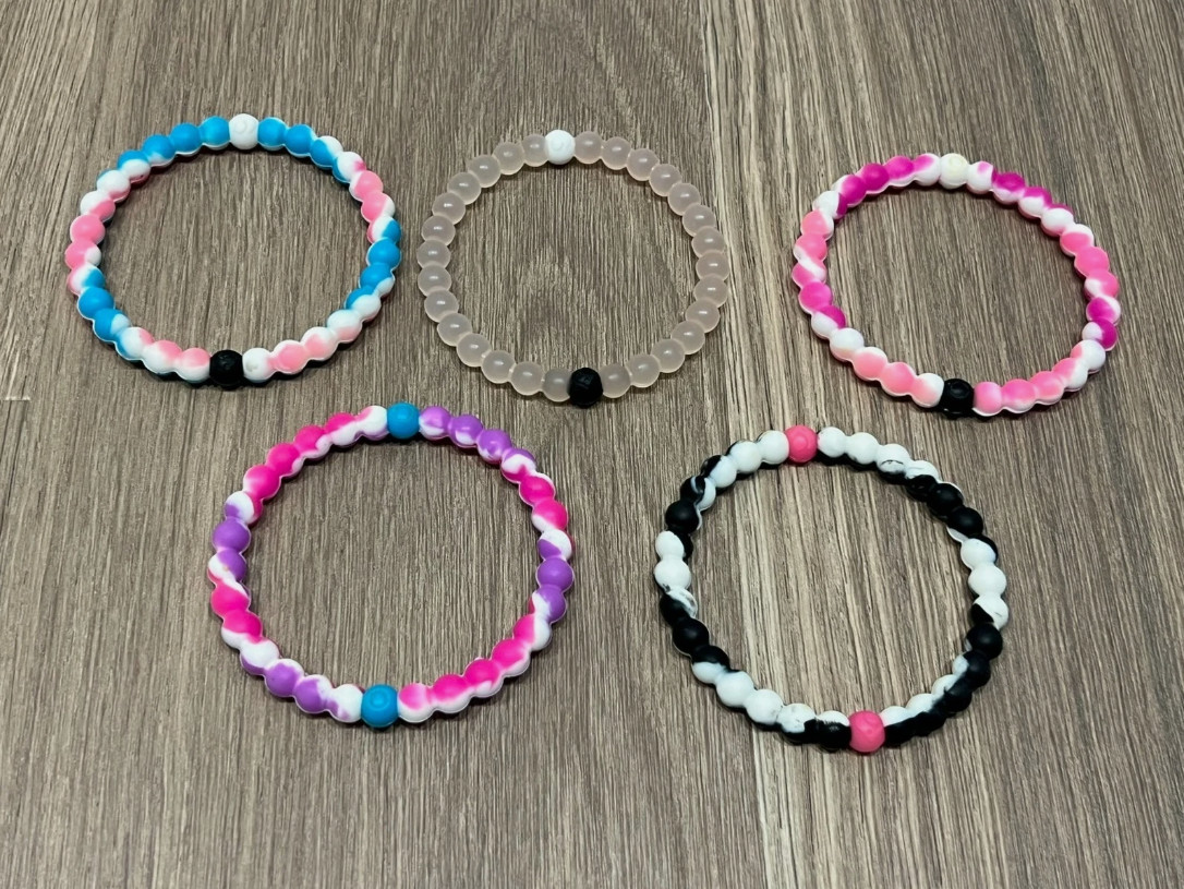 Lot of 5 XL LOKAI Bracelet Set Rubber Silicone Wristband X-Large Pink Black Surf