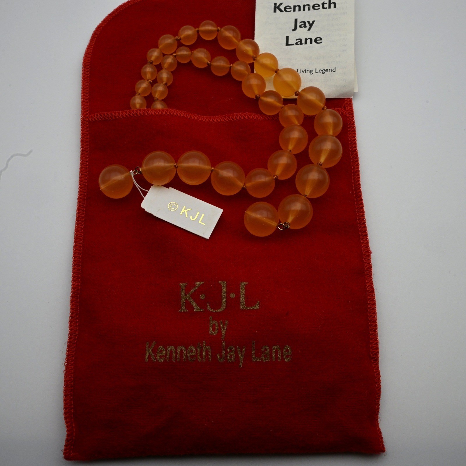 Rare KJL Kenneth Jay Lane Ingenious Lariat Necklace 52″ Amber Bead COA Pouch