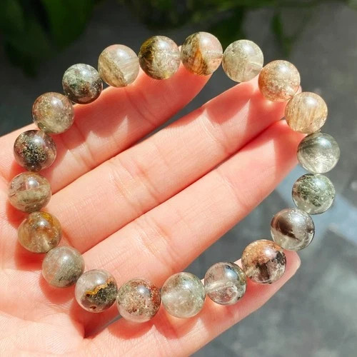 9mm Natural Color Phantom Ghost Quartz Stretch Crystal Beads Bracelet 2359