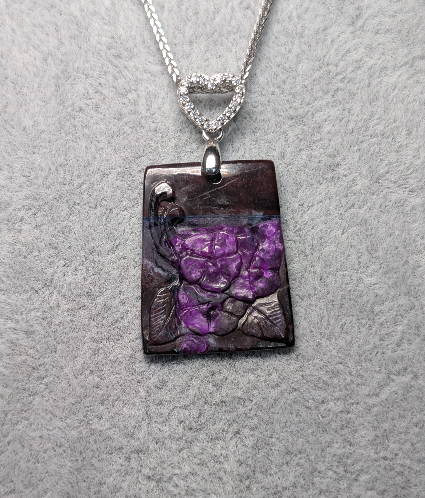 Sugilite Pendant Hand Carved Genuine with Sterling Silver Chain #7
