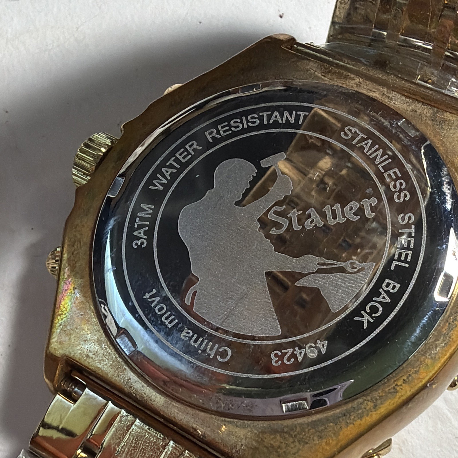 Stauer Magnificat II Automatic Moon Phase Day/Date Gold Tone Steel 42mm