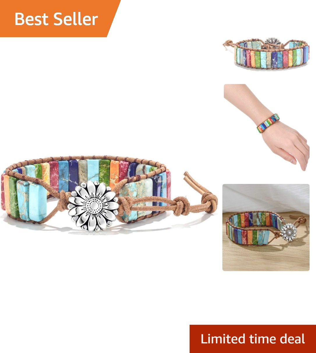 Chakra Healing Bracelet with Sunflower Button – Perfect Gift for Loved Ones