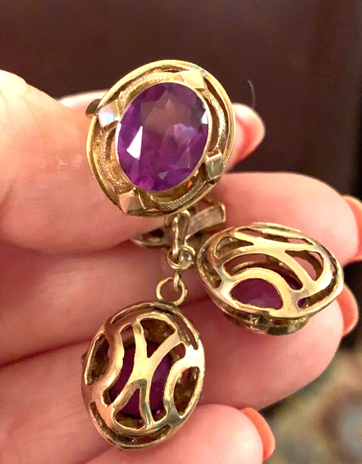 VINTAGE 14K RING & EARRINGS COLOR CHANGE PURPLE SAPPHIRE SET OF 2 CUSTOM MADE