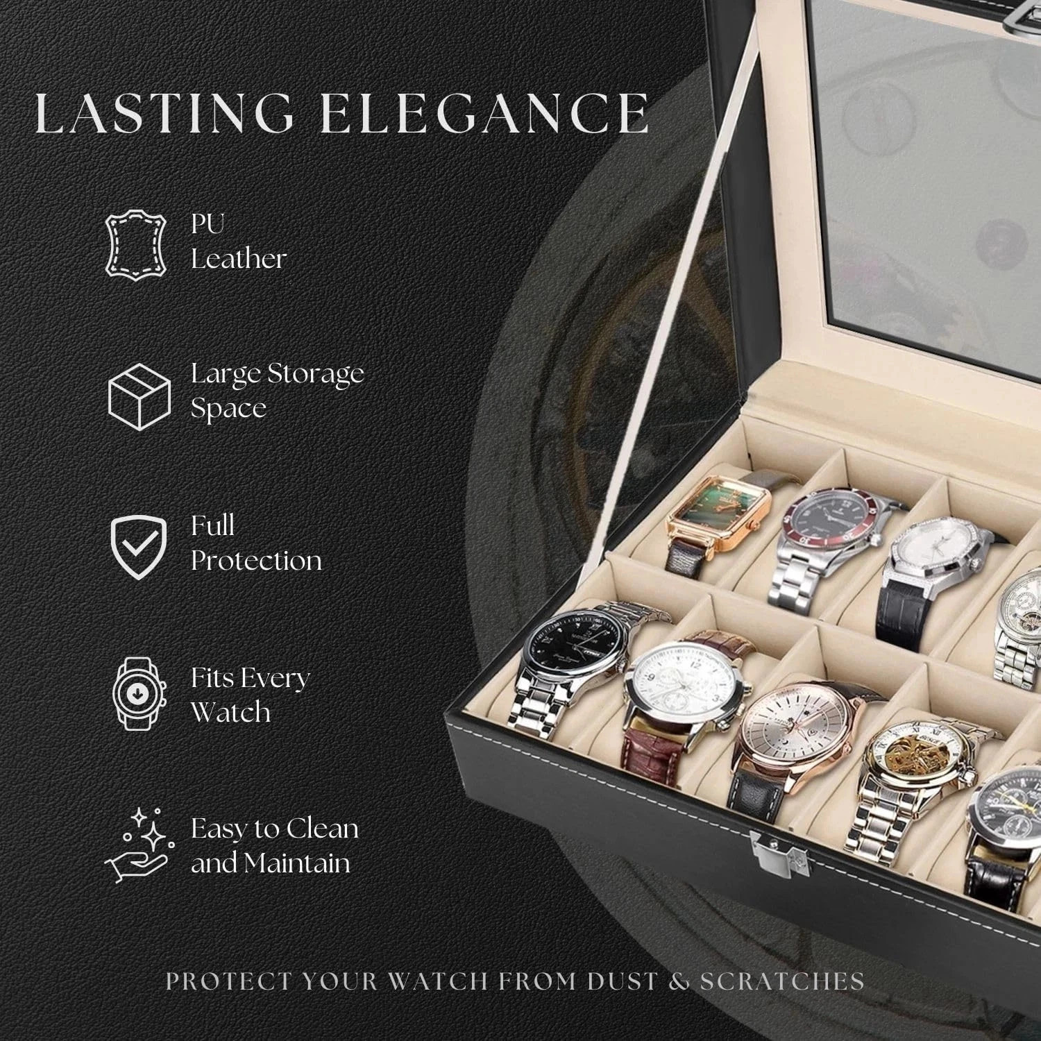 12 Slots PU Leather Wrist Watch Display Box Storage Holder Organizer Case US