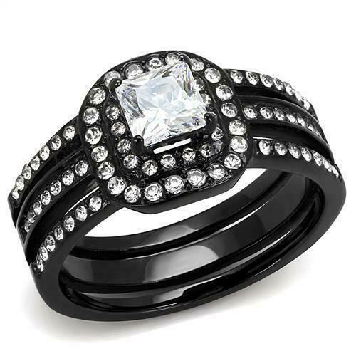 Brilliant 1Ct Princess Cubic Zircon CZ AAA Black Wedding Set Tk3048