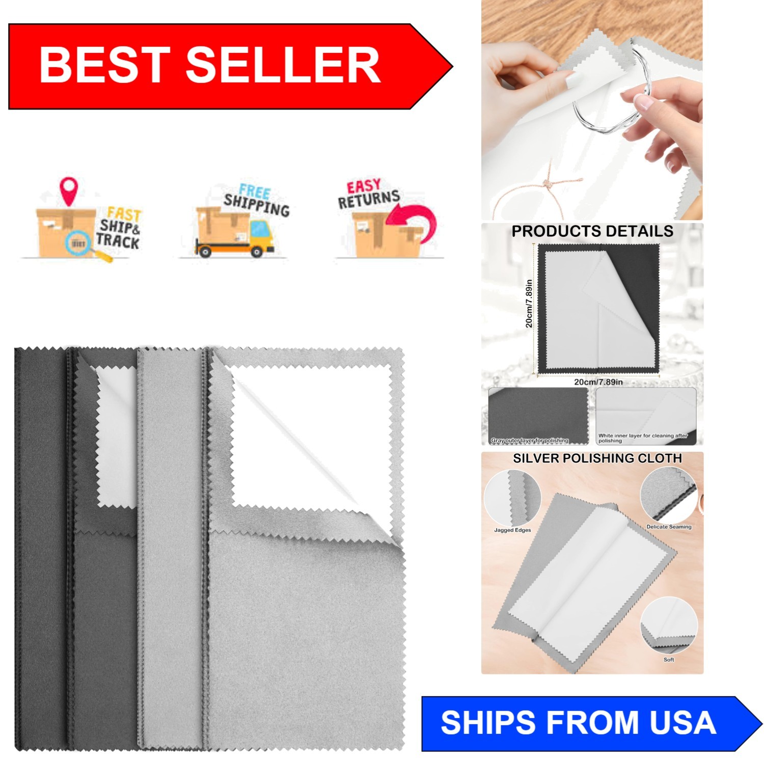 4Pcs Microfiber Jewelry Cleaner Cloths – Gentle, Effective, and Reusable