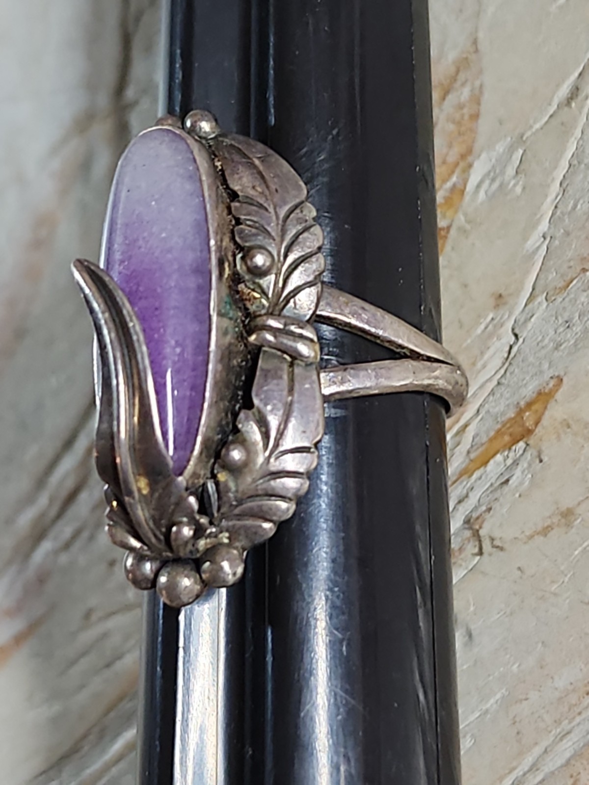 Navajo Sterling Silver Sugilite Ring Signed Nakai Size 7 Vintage Antique Estate