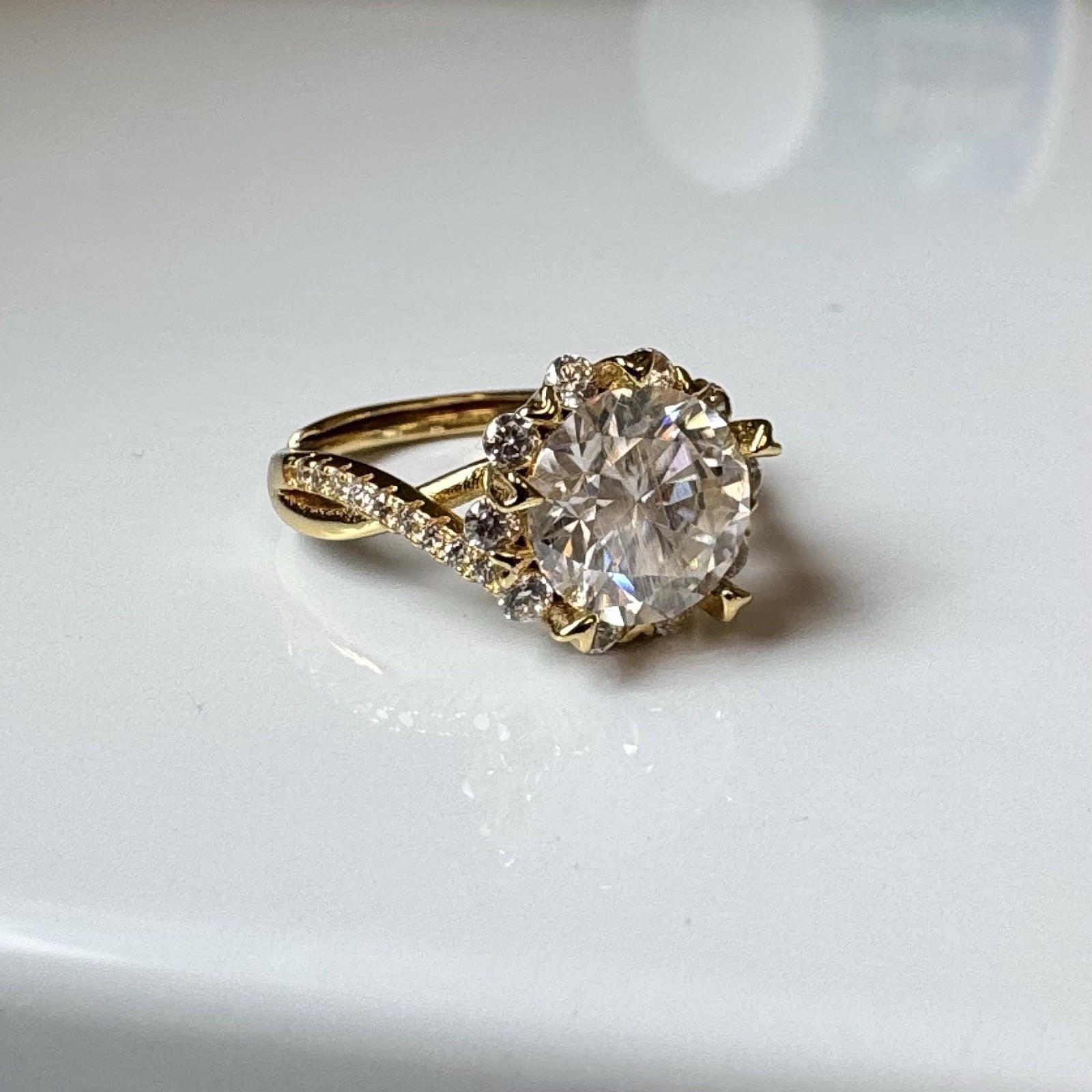 Vintage Style Silver and Gold Toned Adjustable Moissanite 4 Ring Bundle + Bonus!