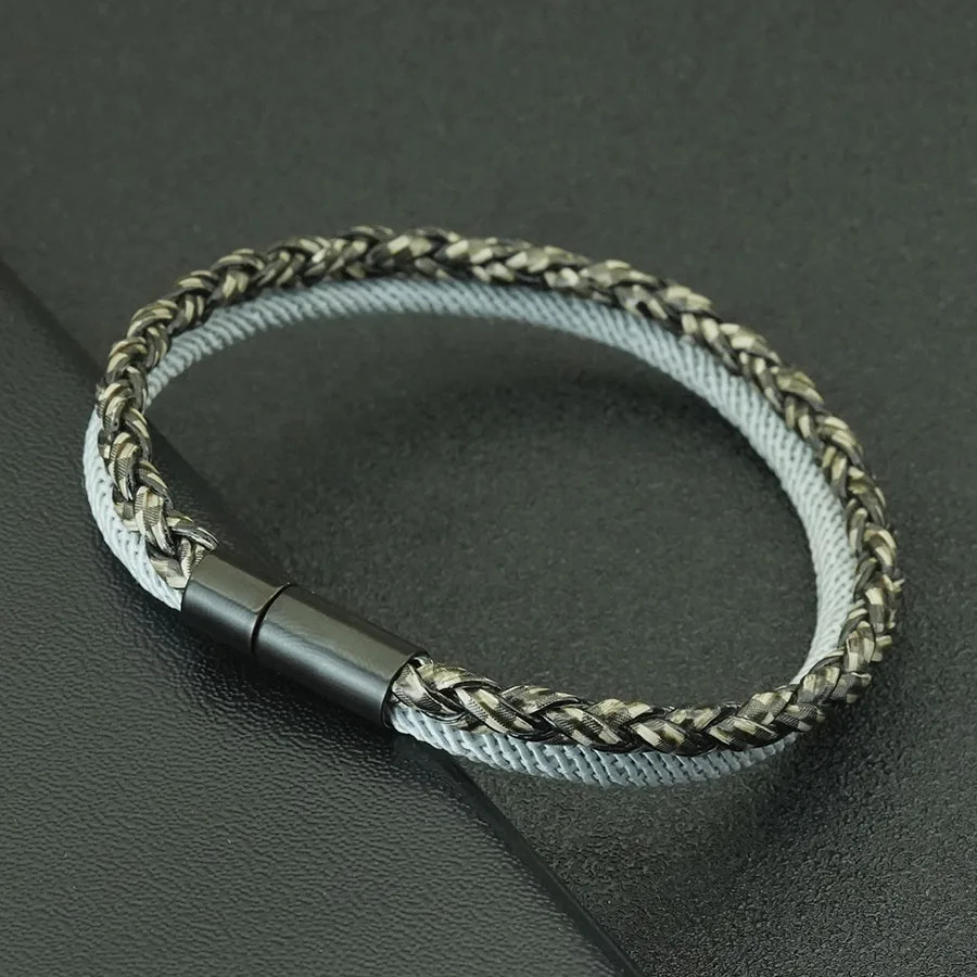 Premium Handmade Braided Man Bracelet Detachable Bilayer Leather Milan String