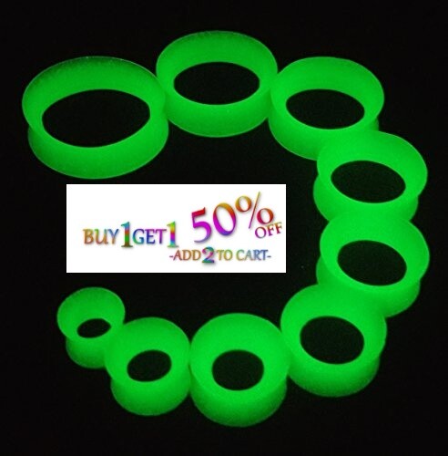 Pair 8g-40mm CLEAR GLOW SILICONE FLESH TUNNELS Double Flare Gauges Thin 2051