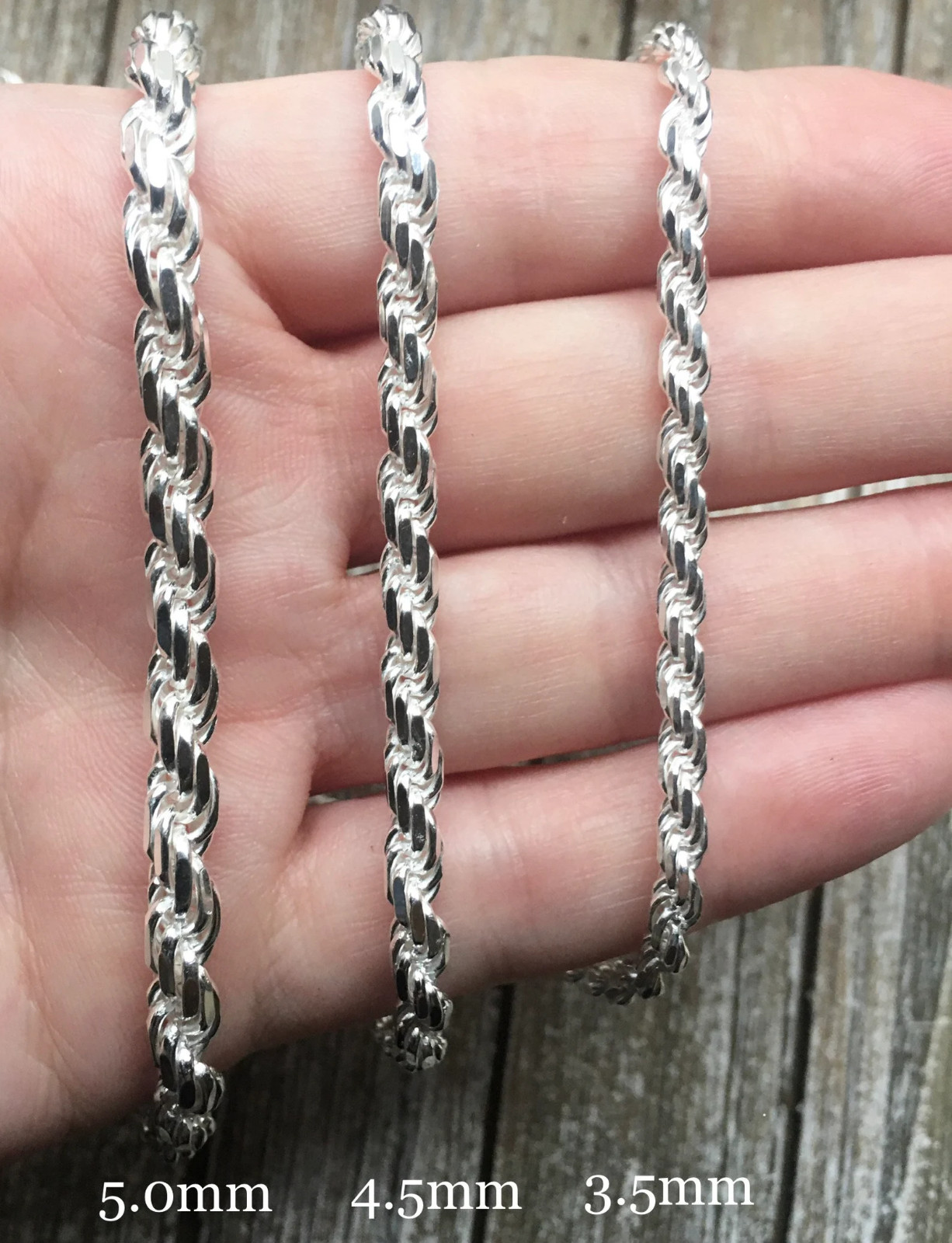 925 Sterling Silver Rope Chain Necklace 1mm-5mm 14-36 inch Italy