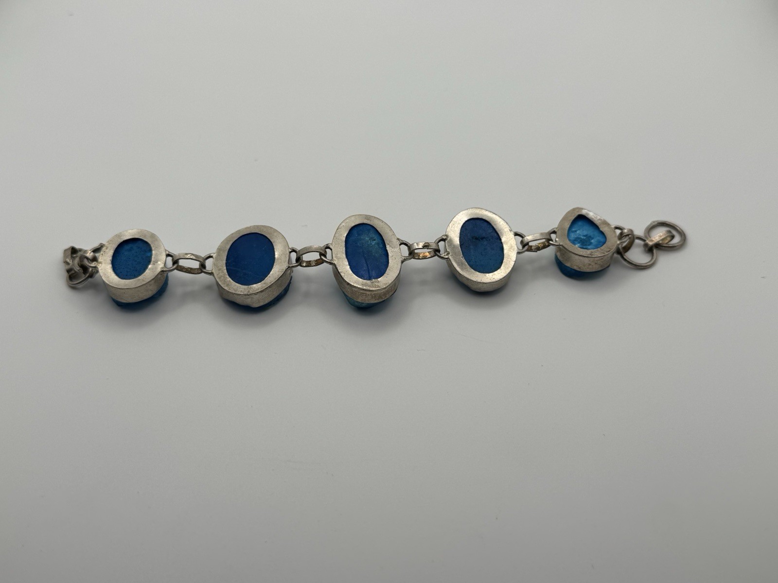 40g 925 Sterling Silver Blue Titanium Aura Druzy Statement Link Bracelet