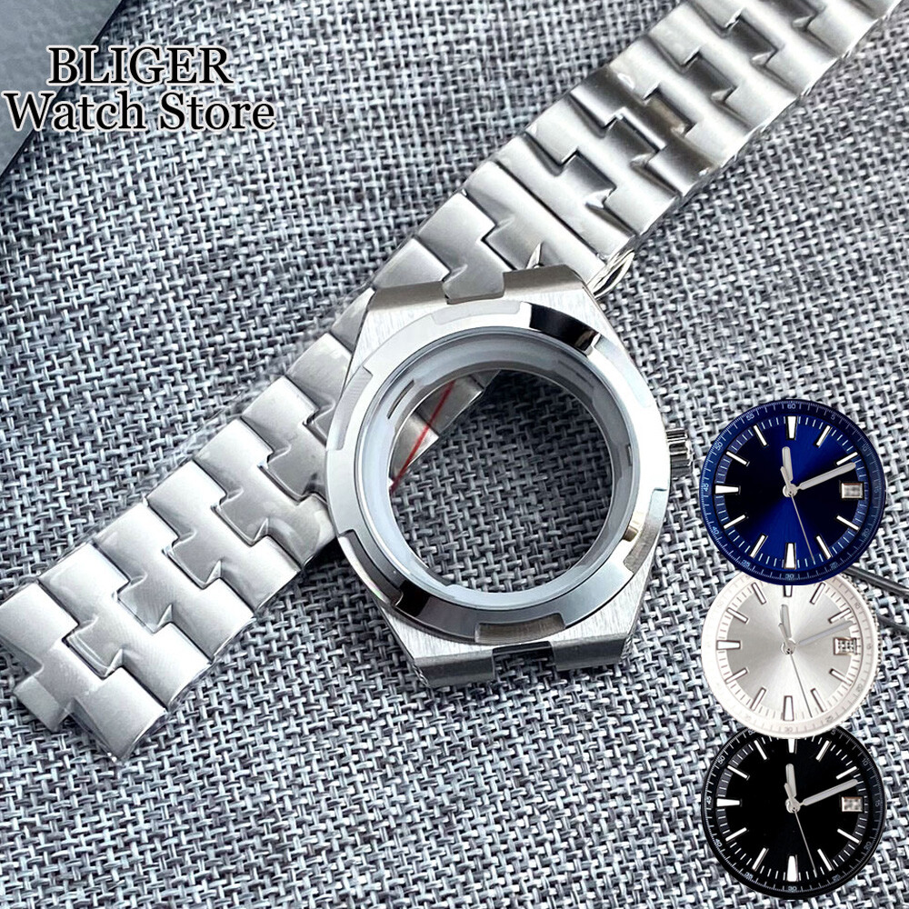 Silver 41mm Watch Case Bracelet Stainless Steel fit NH34 NH35 NH36 NH38 Sapphire