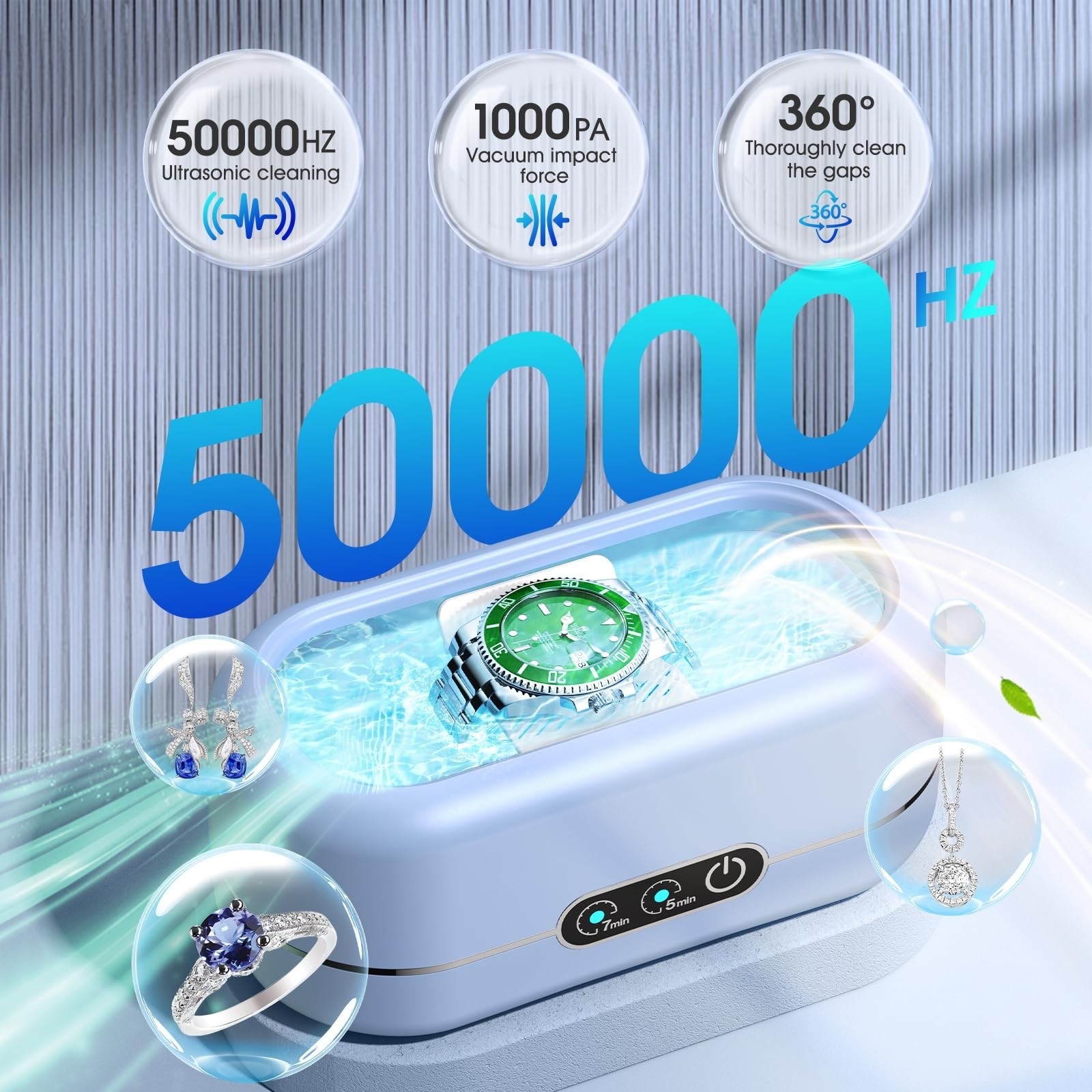 Ultrasonic Jewelry Cleaner 50KHz with Digital Timer – Stainless Steel for Rings,