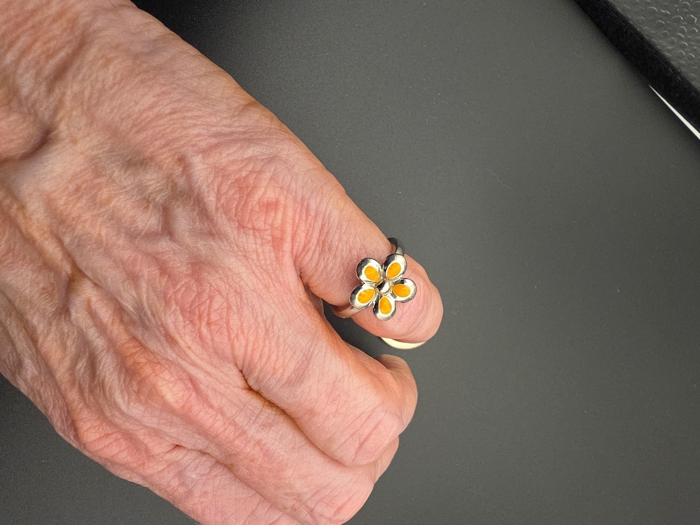 Sterling Silver Stackable Expressions Polished Orange Enameled Flower Ring –