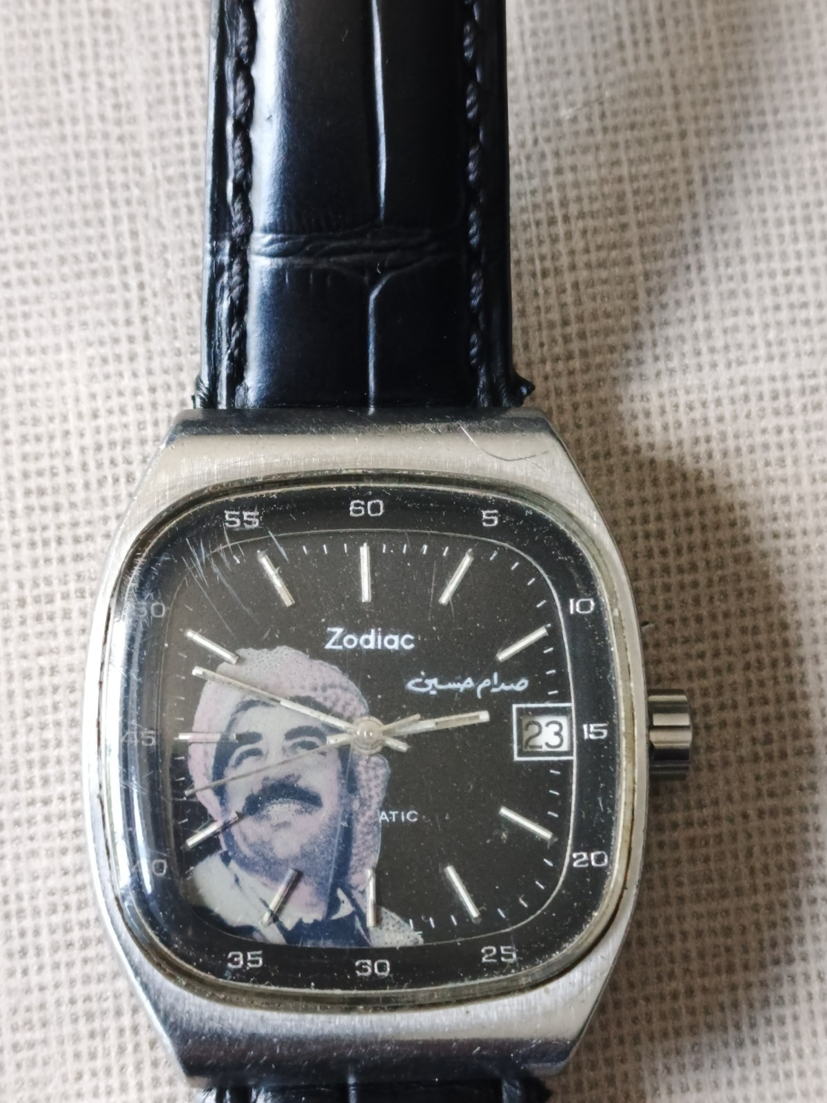VINTAGE ZODIAC Saddam Hussein Arabic Dial Auto ETA 2879 in ZENITH Steel Case