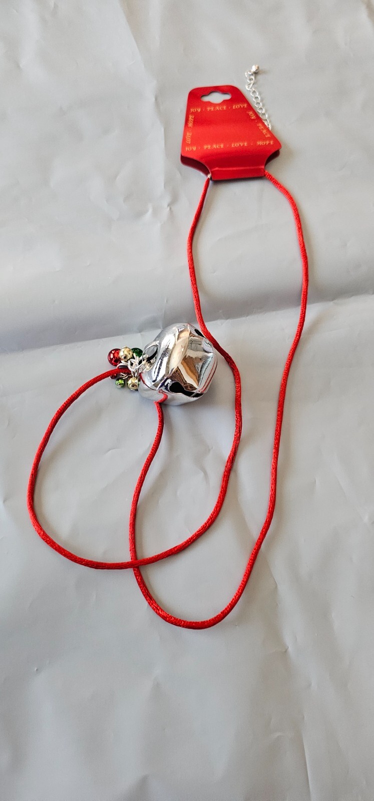 Holiday Large Silver Tone Jingle Bell Christmas Necklace With Ornament Balls New