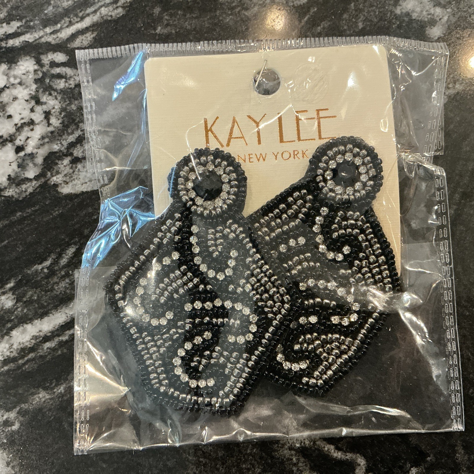 NIP Kay Lee New York Beaded Teardrop Earrings BoHo Bohemian Black/Silver