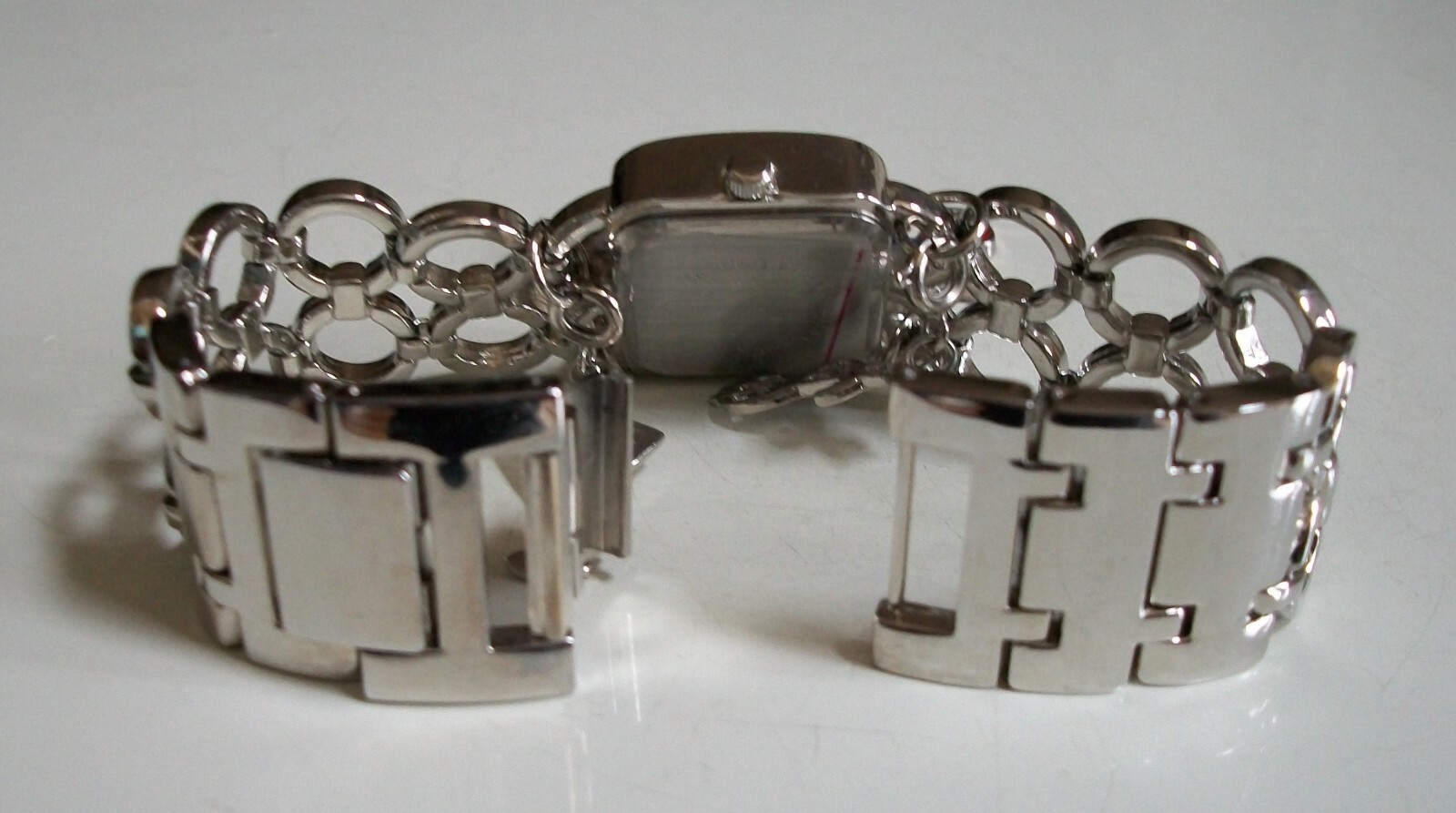 Women’s silver dangling charm bracelet American Flag fashion casual fun watch