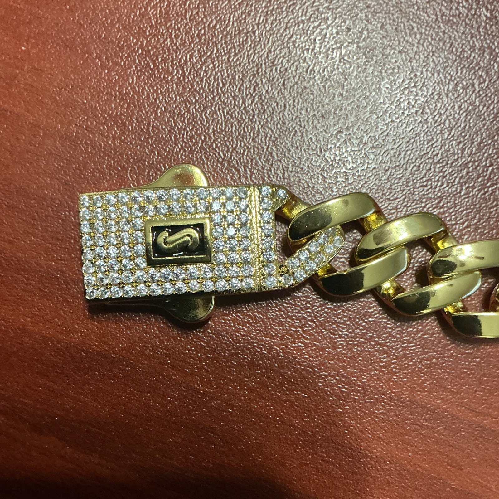 Monaco Gold Tone Curb Link Chain Bracelet Pavé Clear Box Clasp Signed