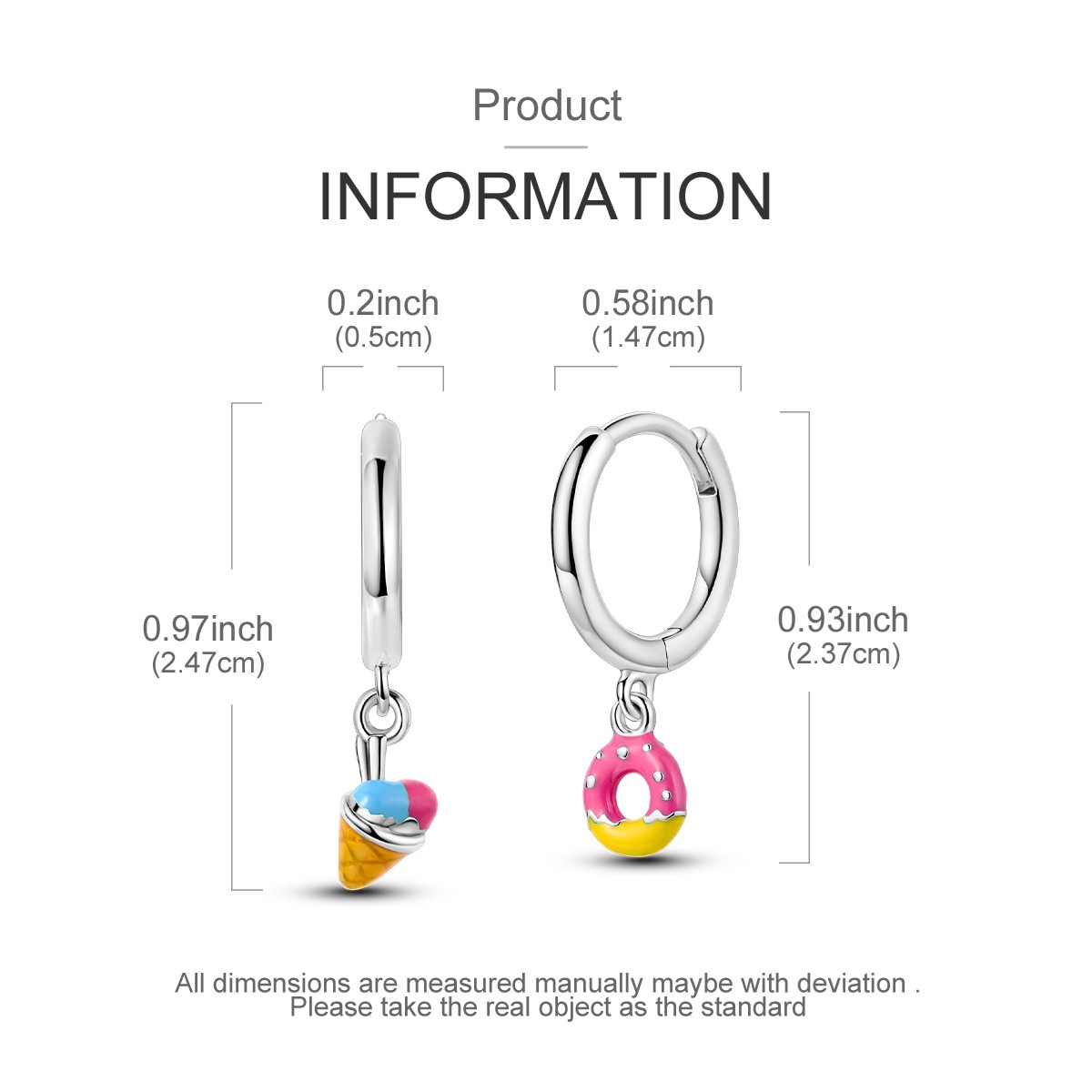 LAZA Original Women 925 Silver Hoop Earrings Enamel Cute Dessert Jewelry