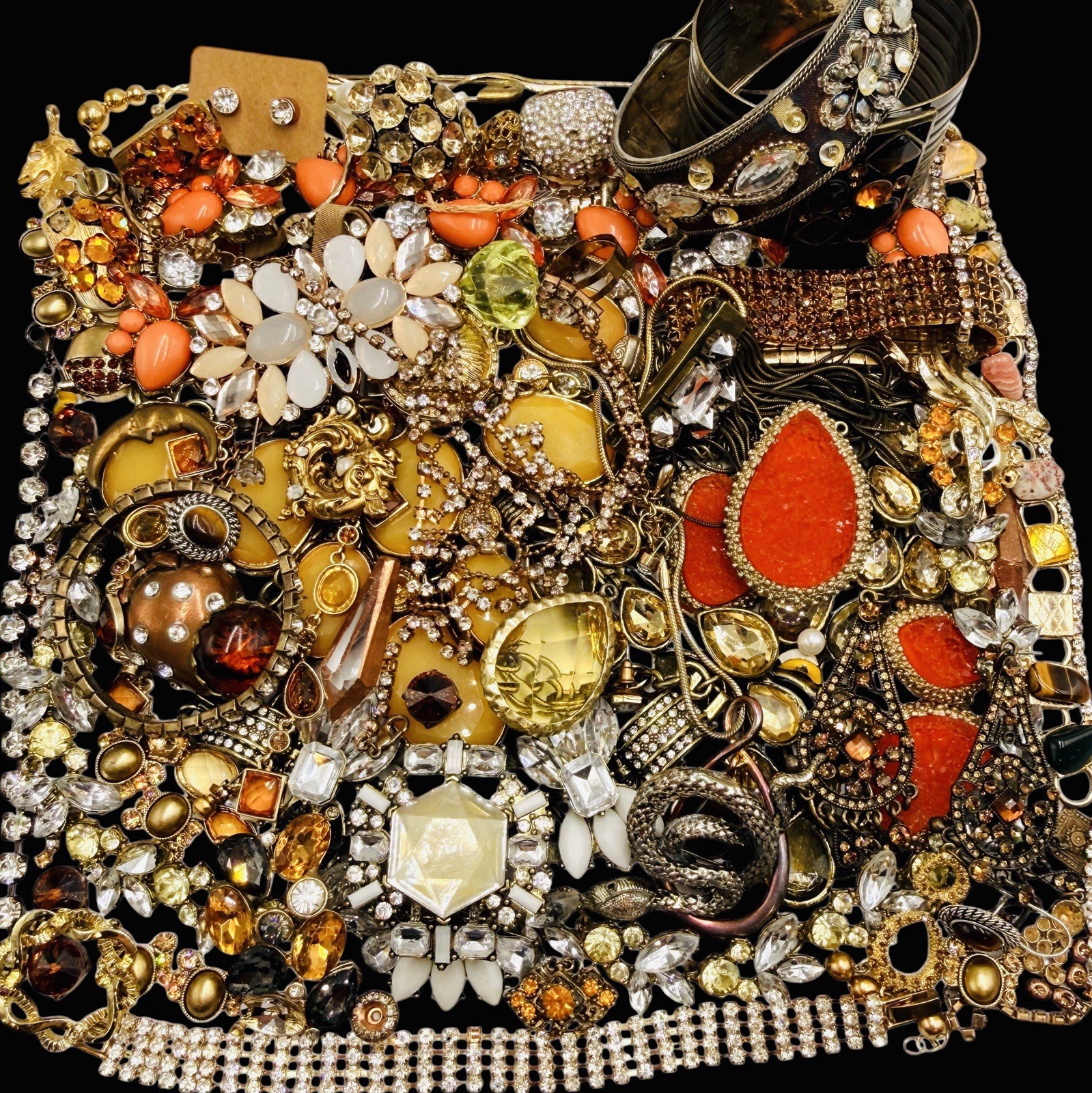 Vintage Lbs Tan Rhinestone Repair Craft Scrap Wedding Christmas Jewelry Art PCs