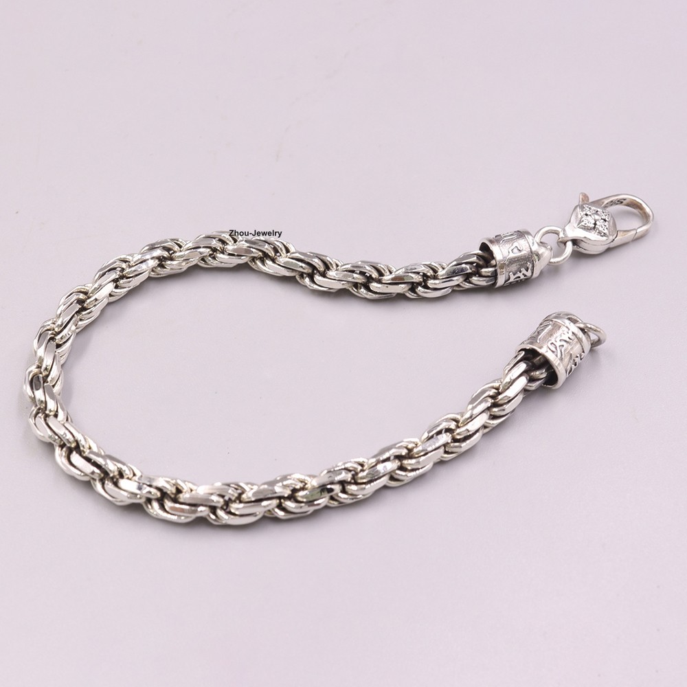 Solid 925 Sterling Silver Men’s Bracelet 6mm Rope Link Chain Bracelet 8.26inch