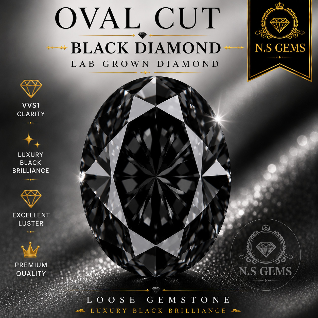 2 Ct Oval Cut Black Lab Grown Diamond VVS1 Loose Gemstone Luxury Black.