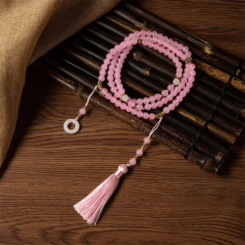 Retro Ethnic Style Necklace Chinese Style Beaded Tassel Choker Natural Stone Pra