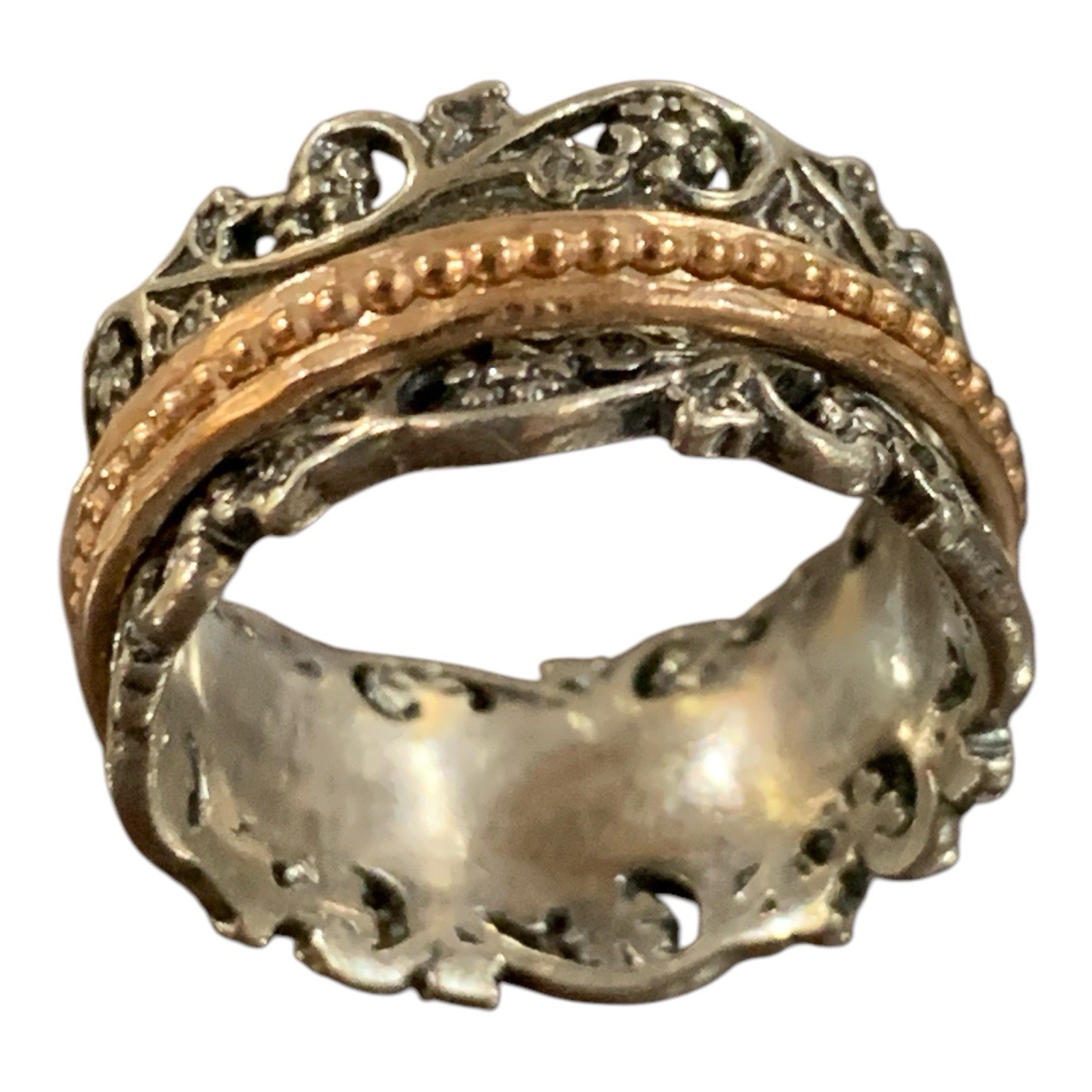 PZ PAZ Creations Israel Sterling Gold Rose Gold Spinner Ring – Size7.75