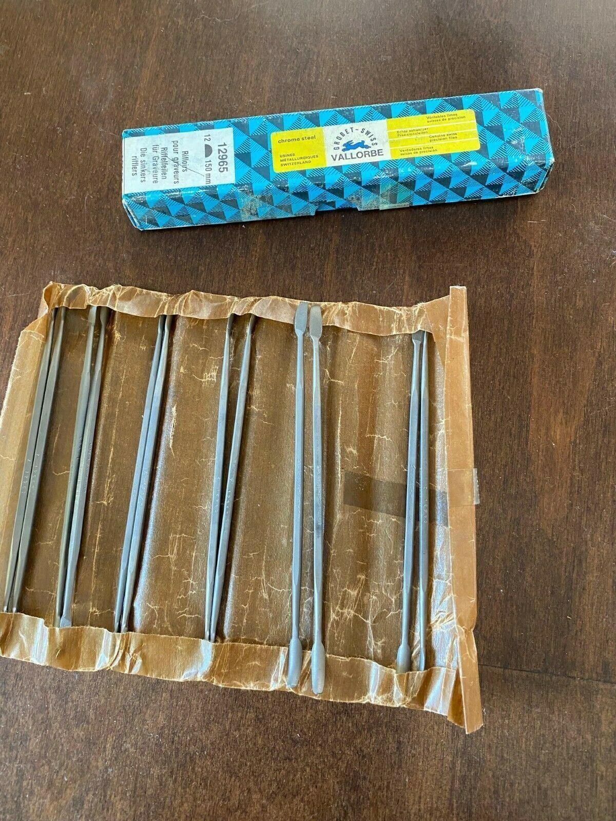 Lot of 12 Original GROBET SWISS VALLORBE 12965 Precision Files New 150mm Riffler