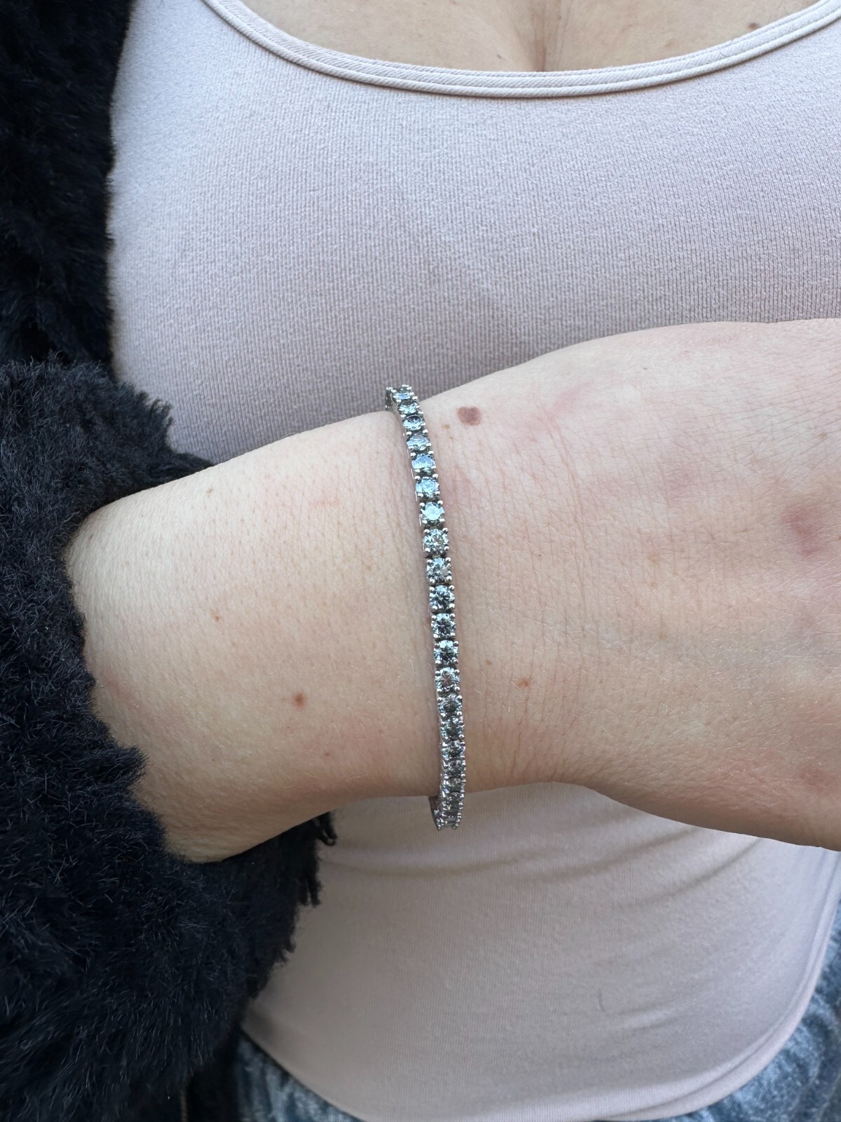 Real Iced Blue Gray MOISSANITE 3mm Tennis Bracelet 925 Silver Passes Tester