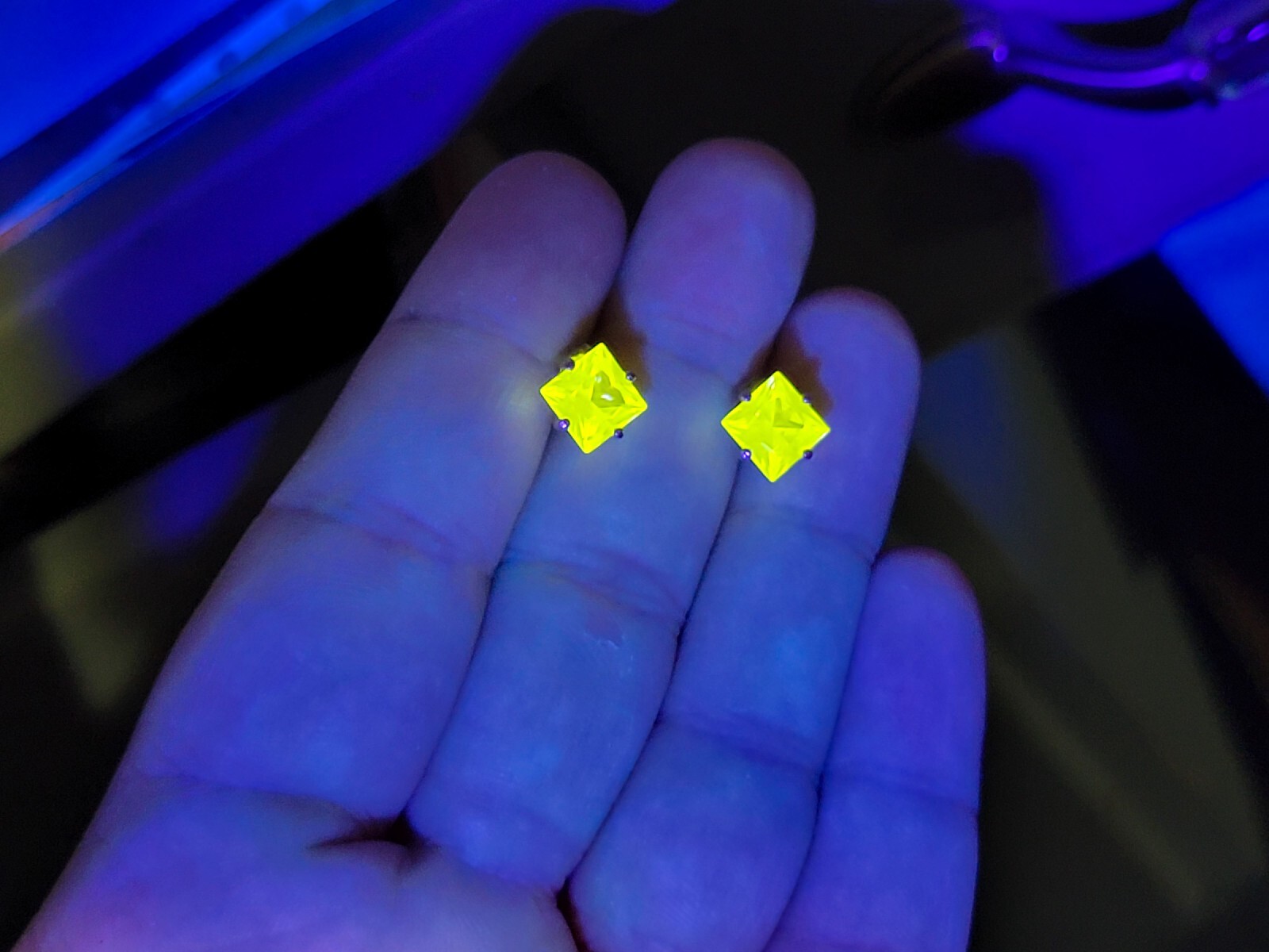 Sterling Fluorescent YAG Yellow Yttrium Aluminum Garnet Earrings 925 Silver