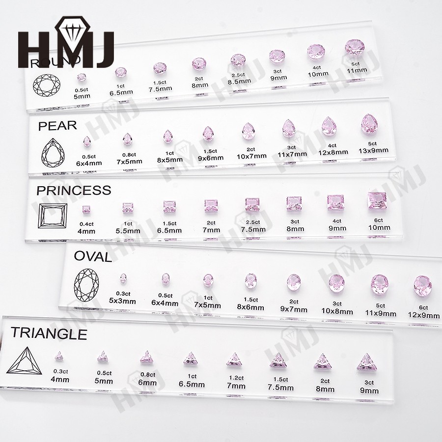 11 Shapes Kit CZ Diamond Carat Chart Comparison Set White Pink Yellow Gemstone